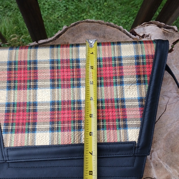 Roberto Vascon Womens Leather Crossbody Red/Gold Plaid Purse Vintage - Picture 6 of 10